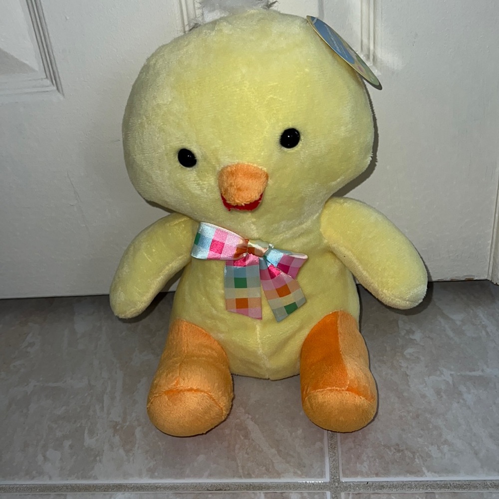 NWT Yellow Duck with multicolored ribbon Plushie